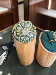 Adjustable American Diamond Floral Statement Ring | Gold-Tone Brass | 6 Color Options | Gift Box Included | Indian Pakistani Afghan Jewelry