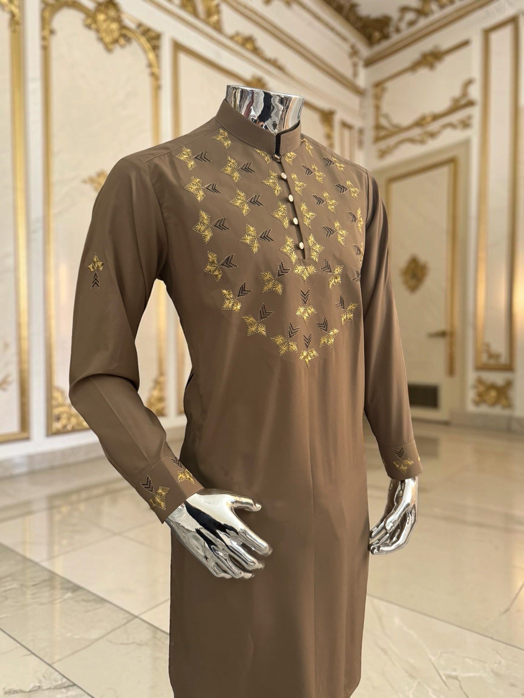 Men’s Brown Hand-Embroidered Designer Afghan Parahan Tunban Set 5034