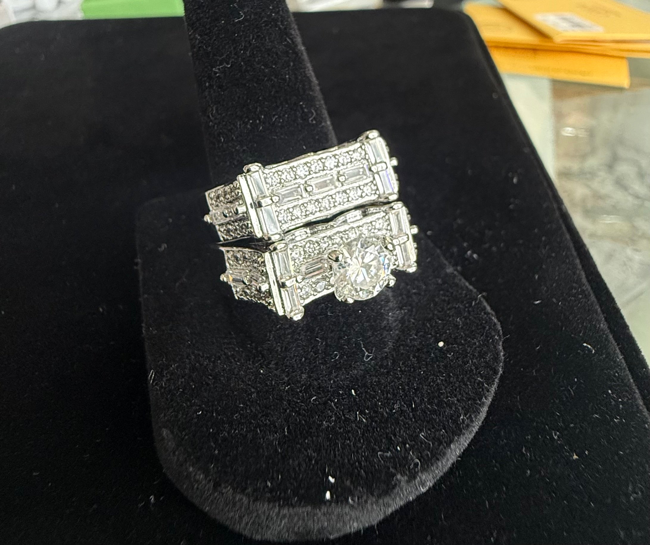 Luxury Moissanite Bridal Ring Set with Baguette Accents – Sterling Silver, Size 8.5      6013