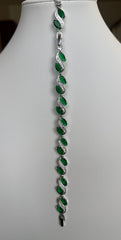 Emerald Green Marquise Crystal Vine Bracelet – Silver-Tone Wave Leaf Statement Jewelry 7118