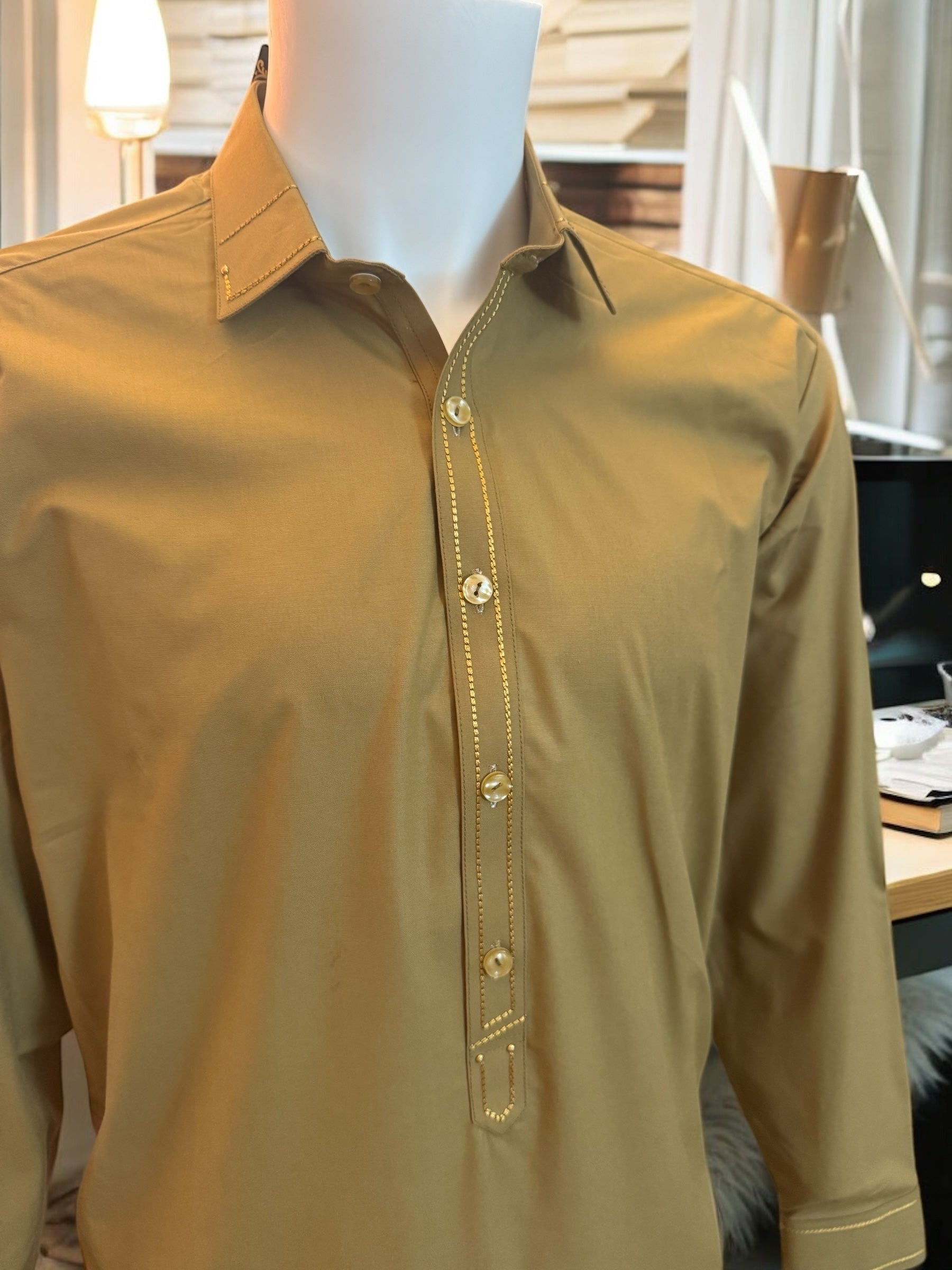 Afghan Parahan Tunban Kameese Shalwar Antique Gold Plain Small