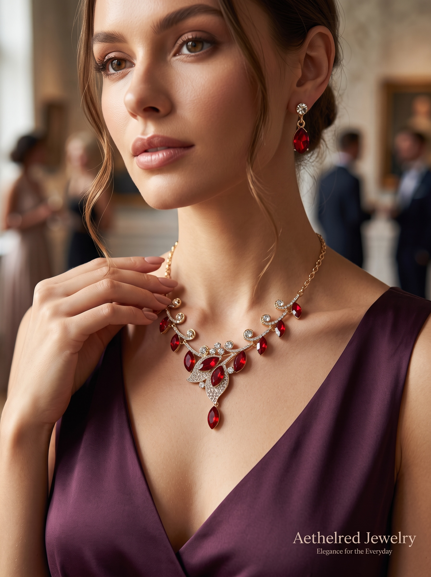 Women’s Crystal Leaf Necklace & Earrings Set – 4 Colors