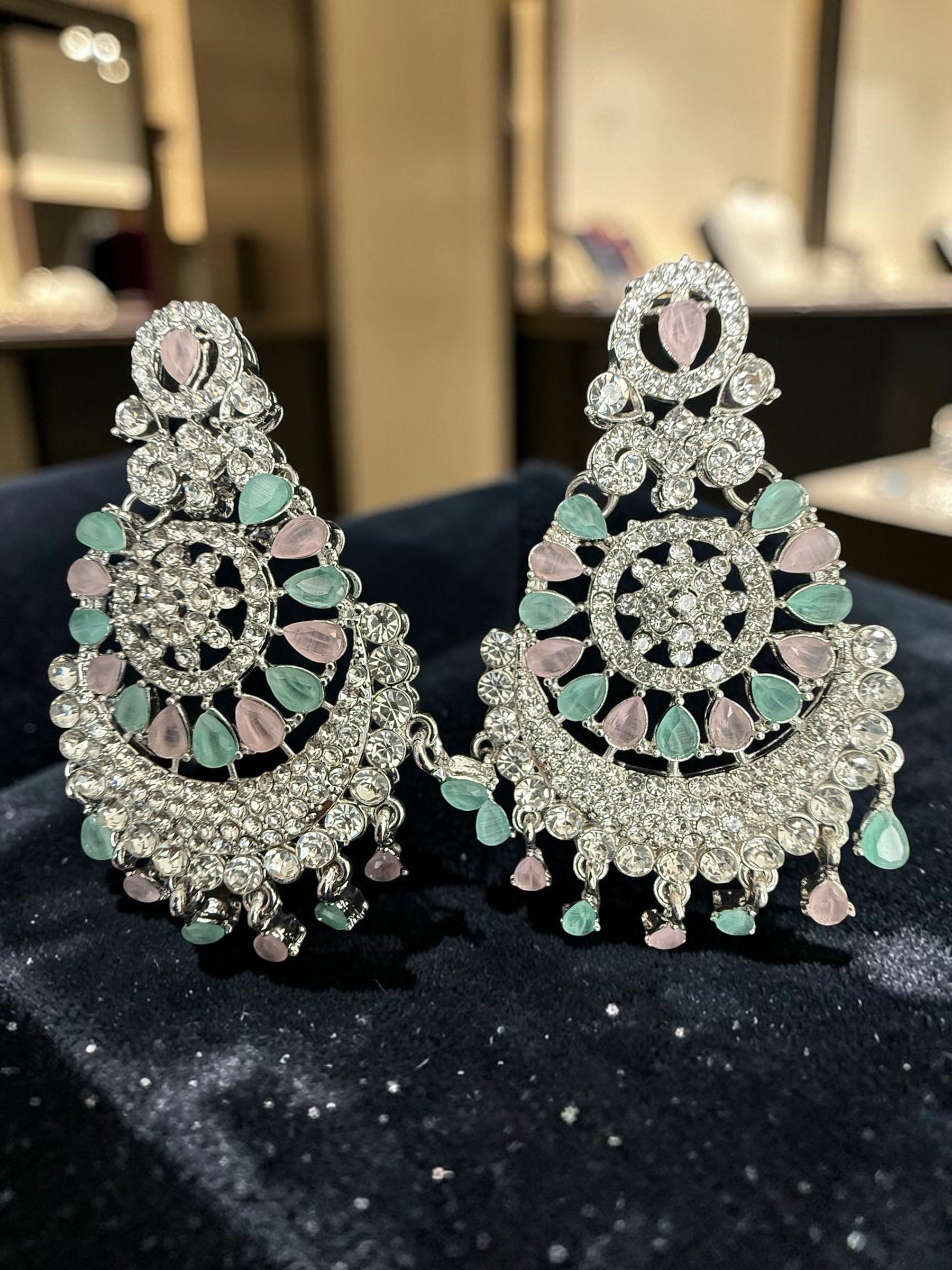 Indian Pakistani Afghan American Diamond Earrings with Maang Tikka Set | Bridal Chandbali Earrings | Wedding Jewelry Gift | 6 Color Options