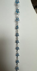 Blue Crystal Flower Bracelet – Silver Tone Floral Rhinestone Link Bracelet for Women 7072