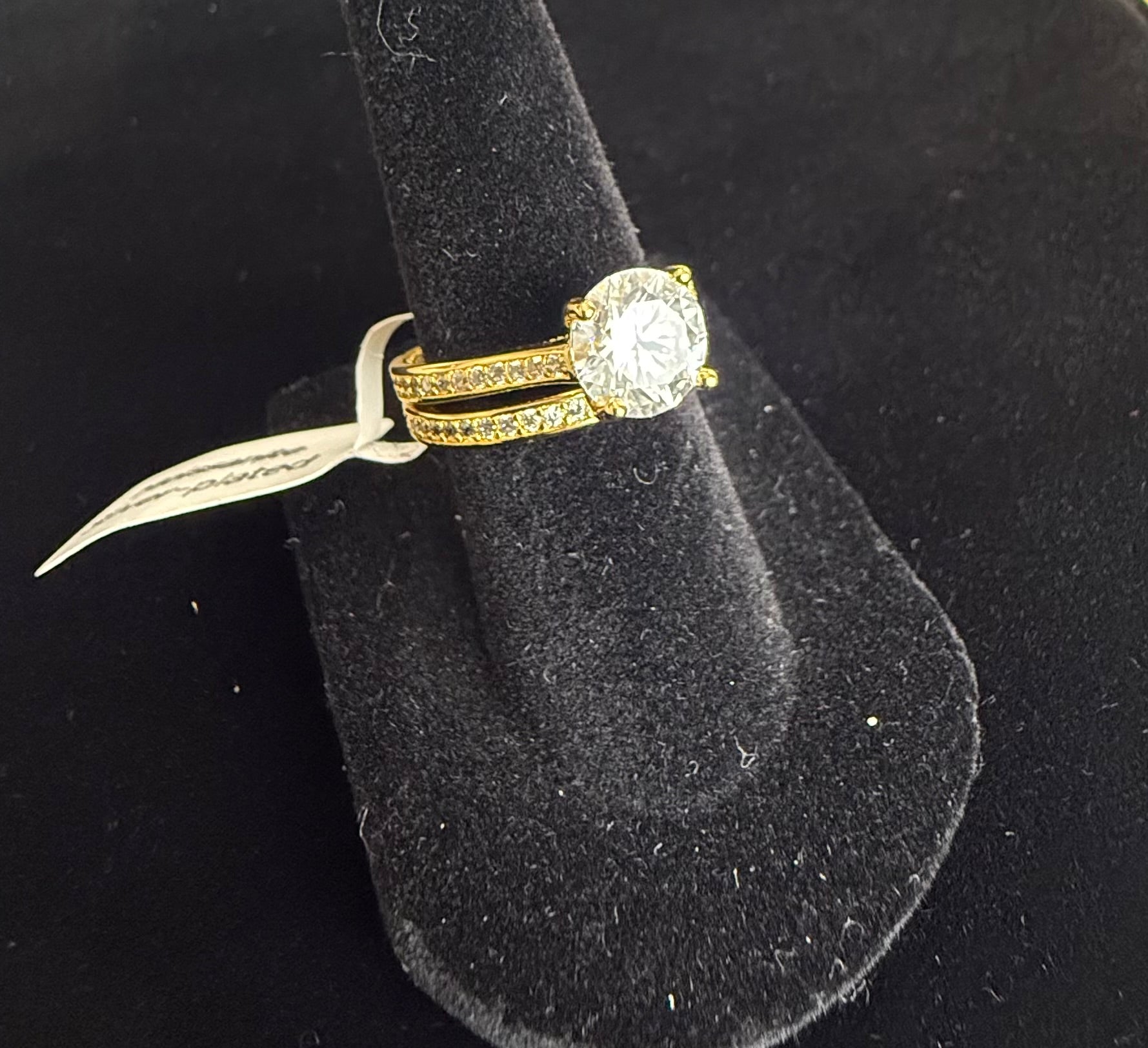 Size 6 Gold-Tone Sterling Silver Moissanite Bridal Ring Set – Round-Cut Solitaire 6014