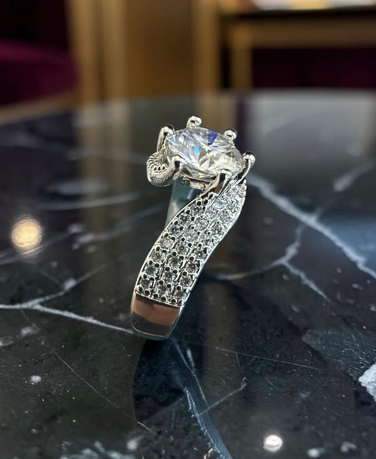 Adjustable Moissanite Statement Ring for Women – Round Cut Crossover Pavé Ring, High-Quality Brass, GRA Certificate & Gift Box Included 7056