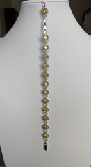 Golden Yellow Oval Crystal Halo Link Bracelet – Silver Tone Statement Bracelet 7095
