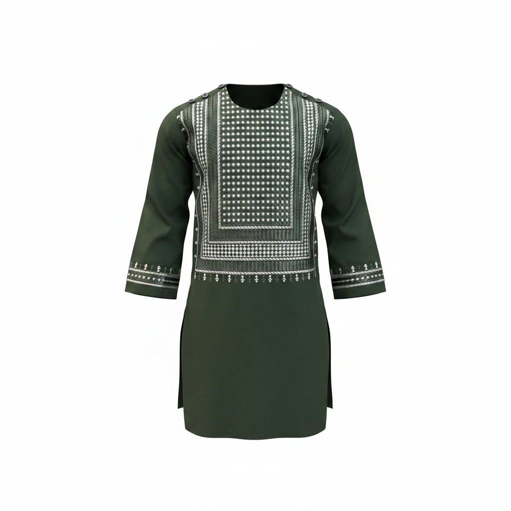 Kids Afghan Parahan Tunban (Yakhandozi ) – Forest Green Embroidered Traditional Outfit for Boys Design 24