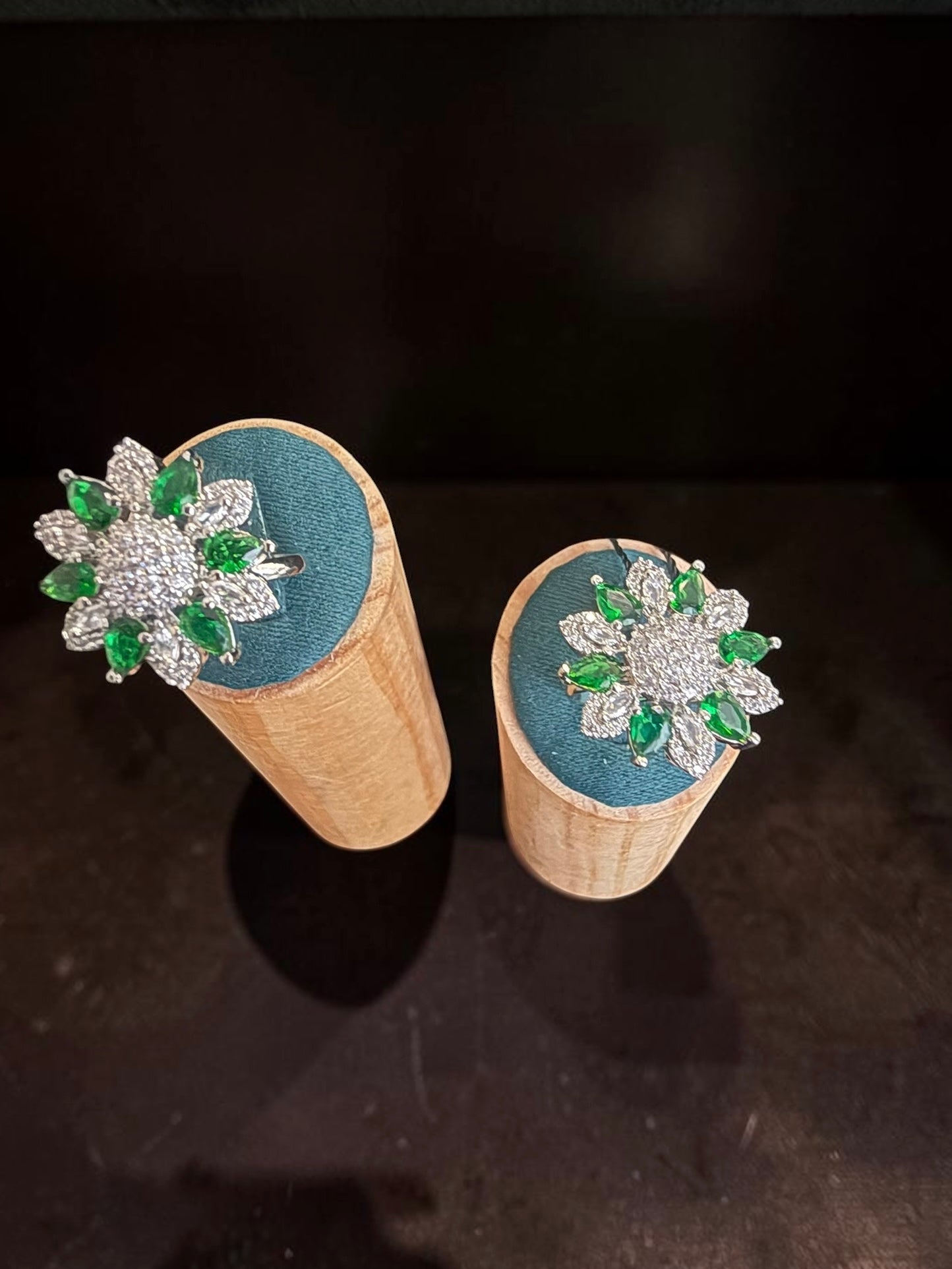 American Diamond Floral Statement Ring – Adjustable Pear-Cut Crystal Cocktail Ring, 7 Colors, Gift Box Included
