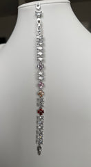 Multicolor Floral Baguette Crystal Link Bracelet – Silver Tone Flower Bracelet 7144