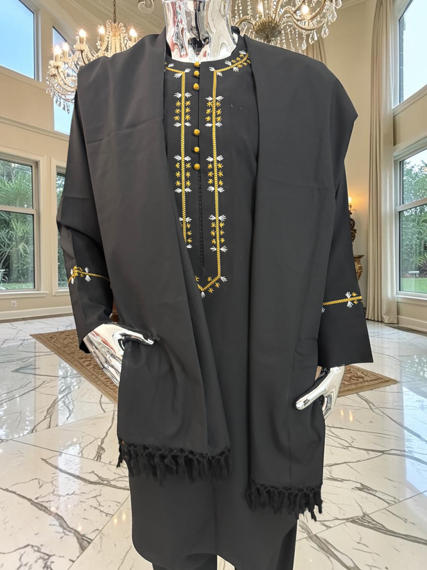 Premium Black Patto / Chadder Shawl – Traditional Afghan Style Fringe Scarf Only