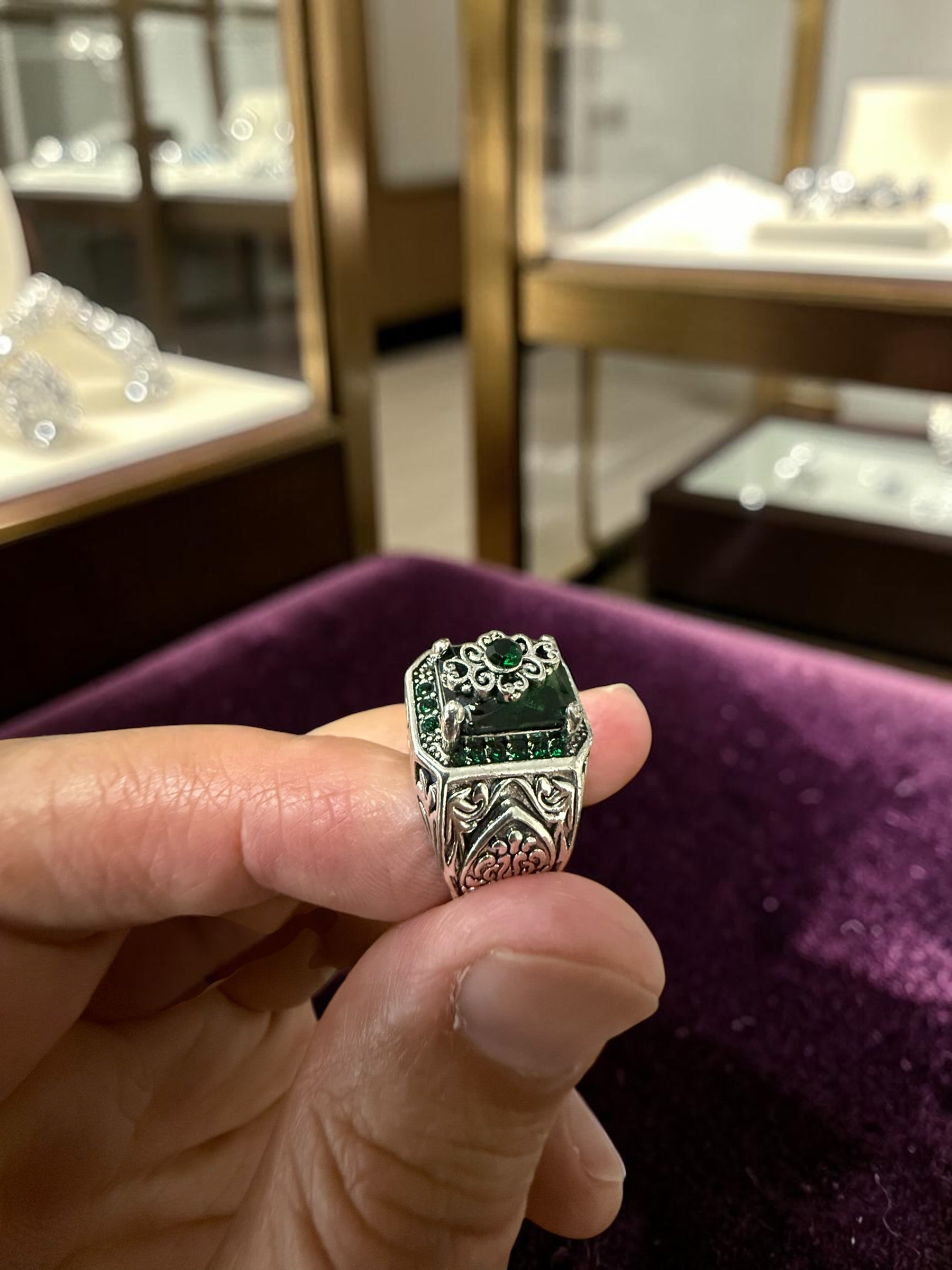 Luqmaan Jewelry Green Stone Ottoman Style Ring