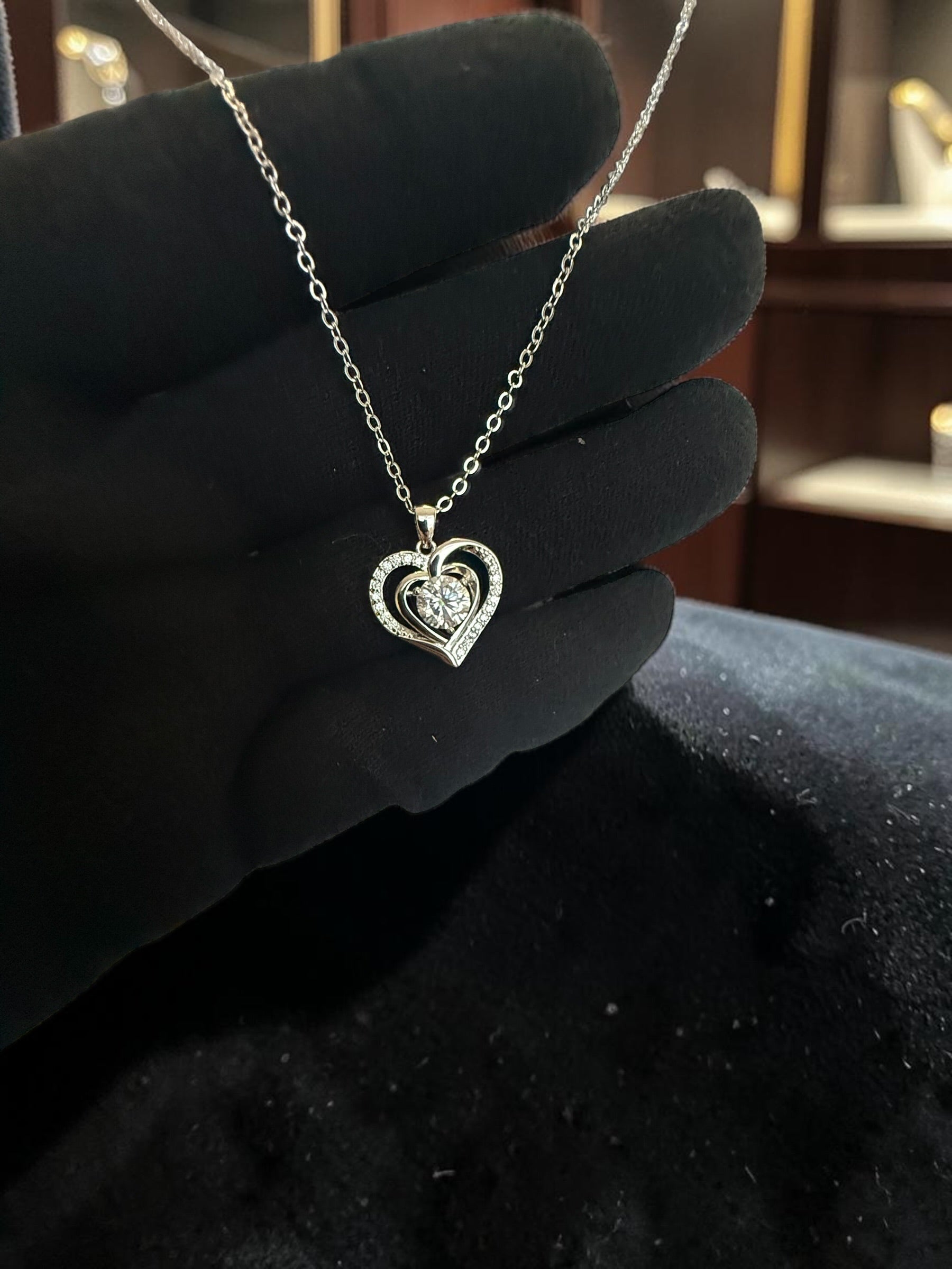 Heart Moissanite Necklace for Women – Genuine Moissanite Pendant, GRA Certificate Included, High-Quality Brass, Silver-Tone Chain, Gift Box Included 7057