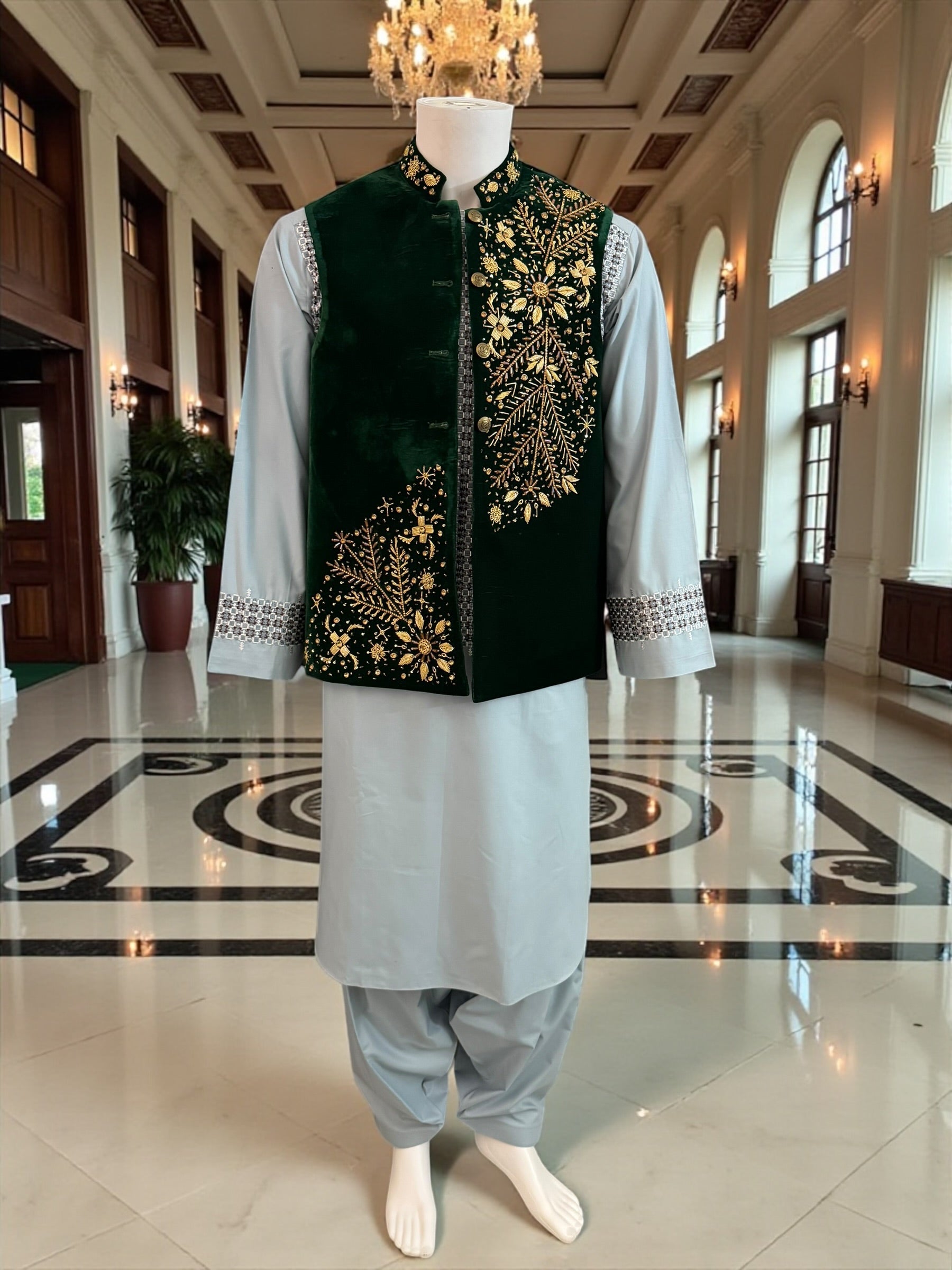 Handmade Afghan Velvet Waistcoat with Gold Somma BorrBorr Embroidery – Small