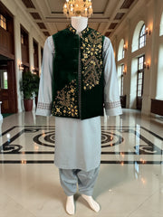 Handmade Afghan Velvet Waistcoat with Gold Somma BorrBorr Embroidery – Small