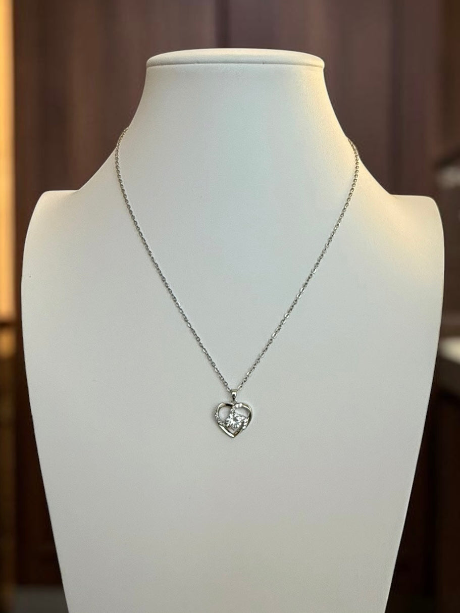 Silver Plated Double Heart Pendant Necklace for Women – Sparkling Zircon Love Necklace