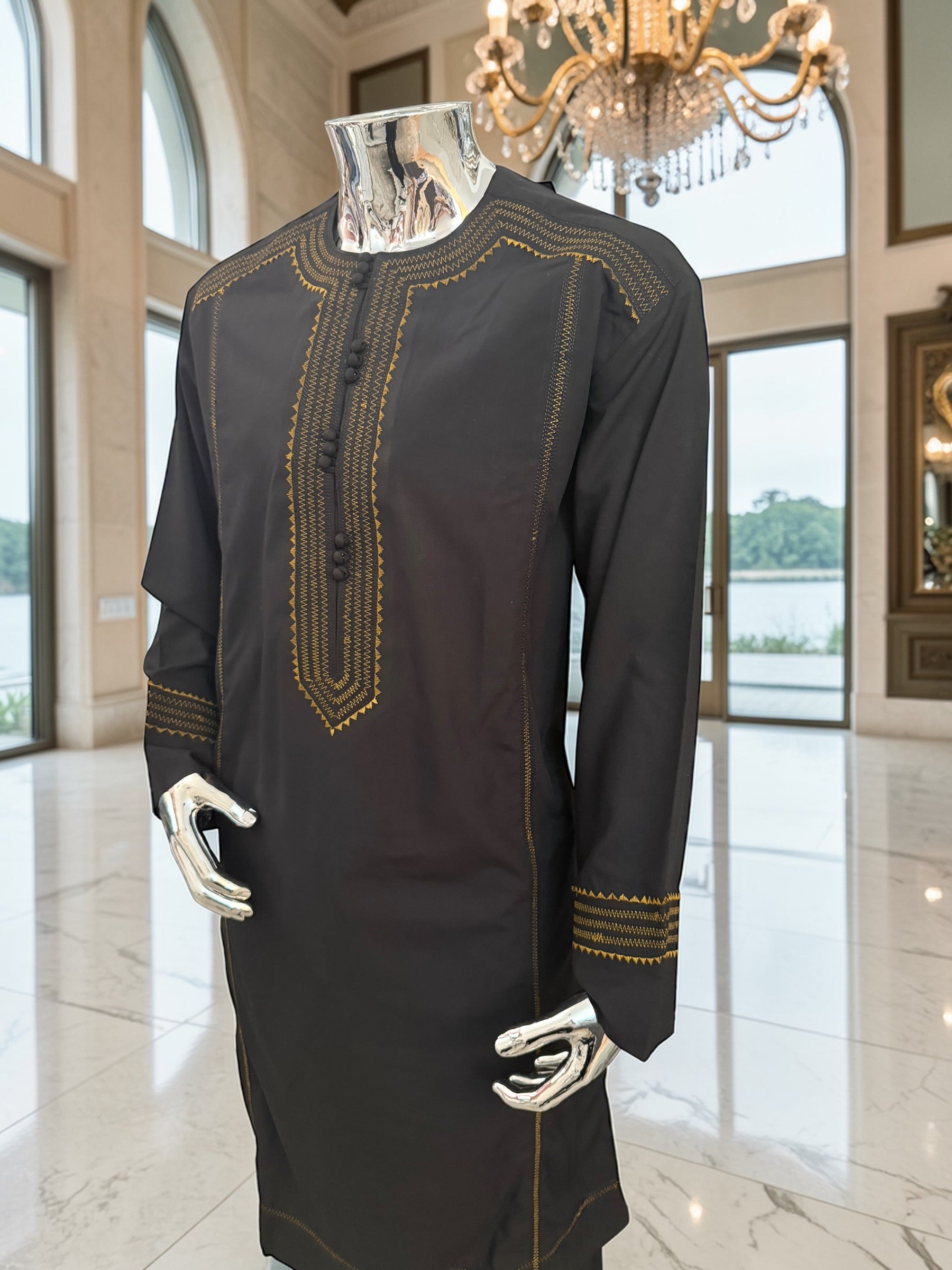 Large Afghan Parahan Tunban with Traditional Embroidery – Black