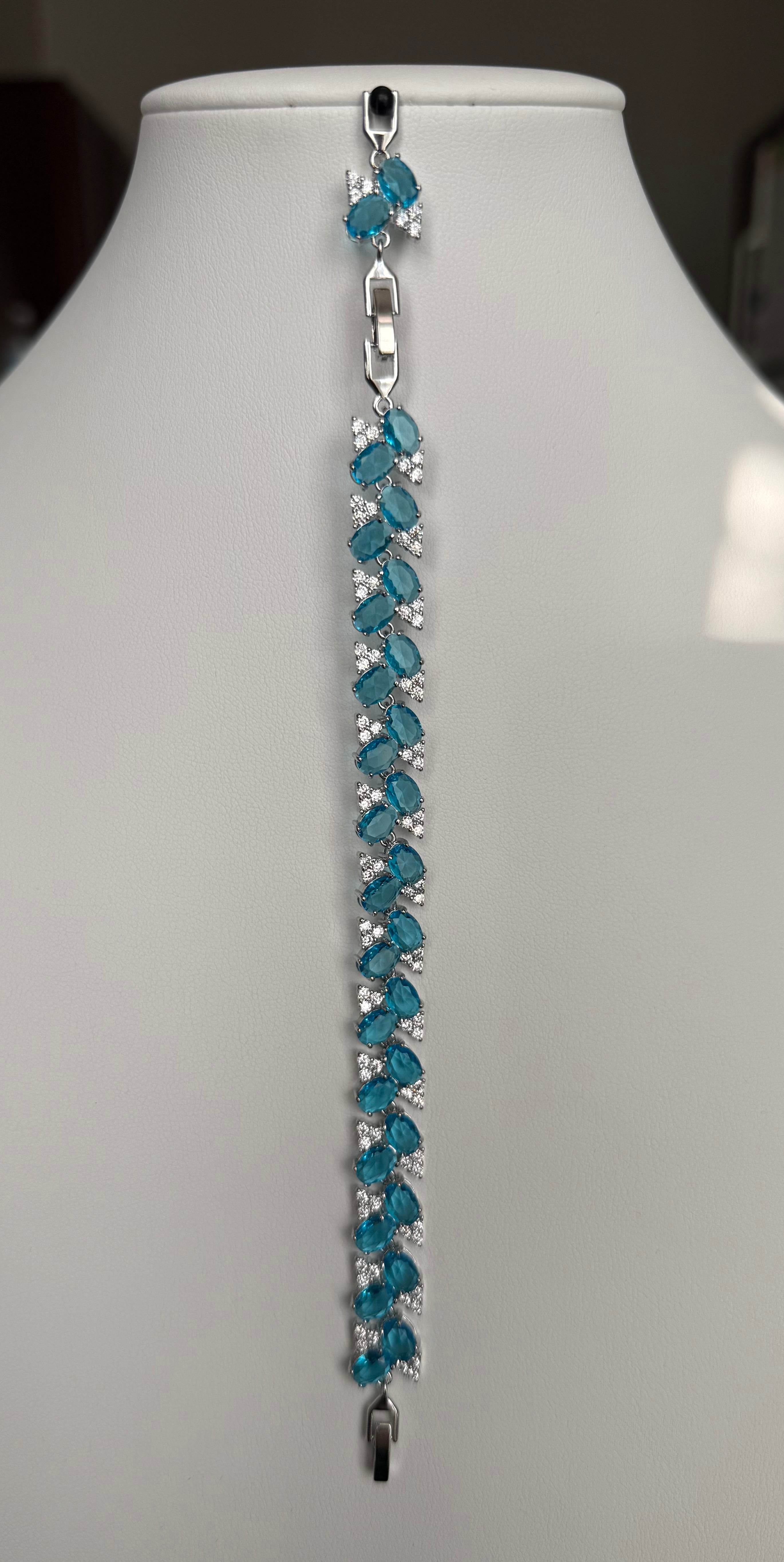 Aqua Blue Crystal Butterfly Bracelet – Silver Tone Sparkling Statement Jewelry 7082