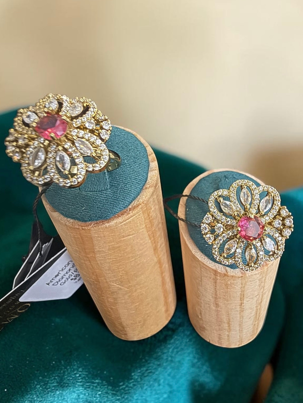 Adjustable American Diamond Floral Statement Ring | Gold-Tone Brass | 6 Color Options | Gift Box Included | Indian Pakistani Afghan Jewelry