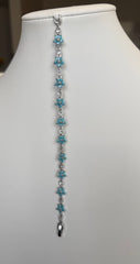 Turquoise Blue Floral Crystal Bracelet – Silver-Tone Daisy Flower Link Bracelet 7119