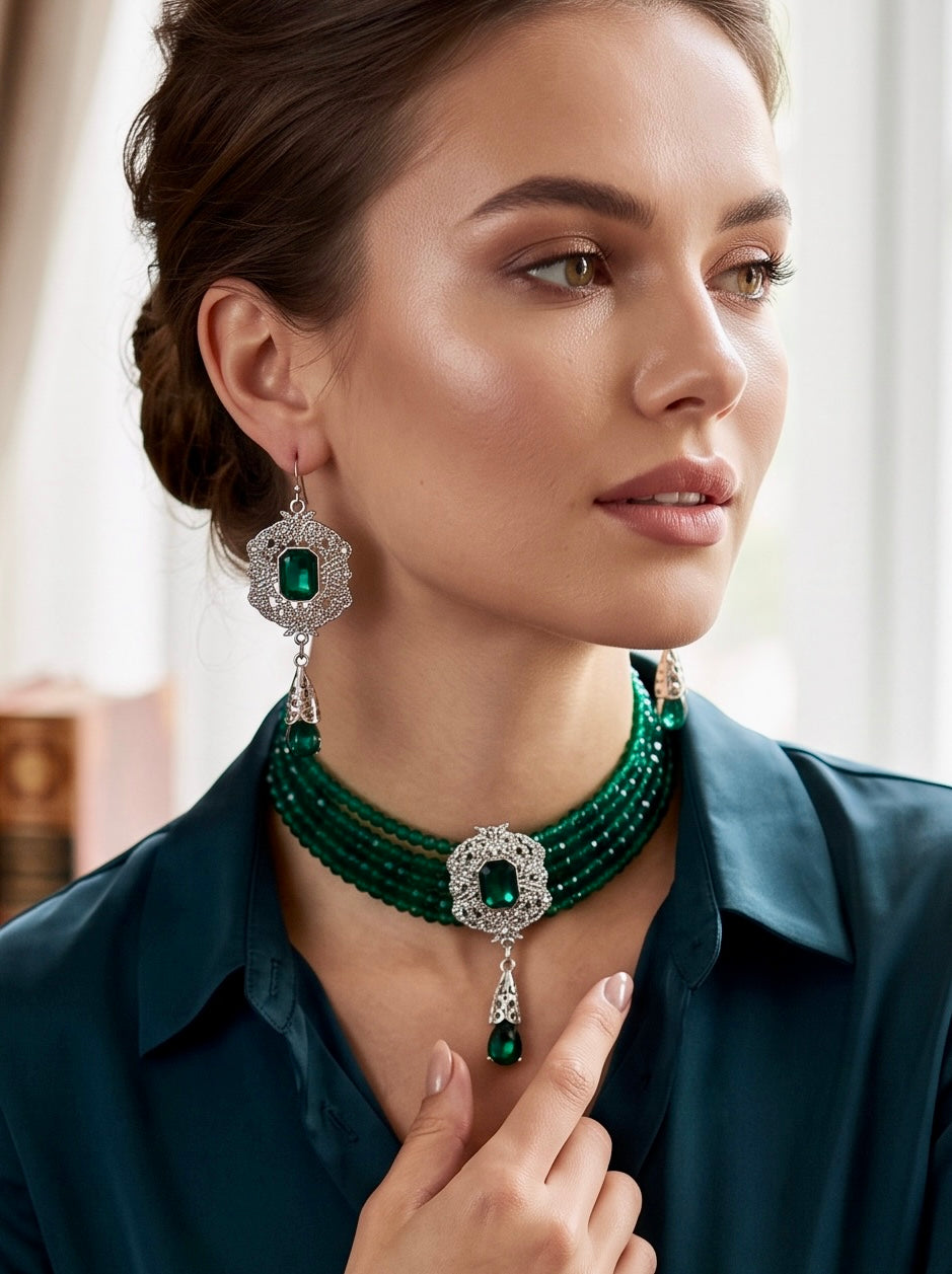 2-Piece Beaded Choker Necklace & Earrings Set – 7 Color Options