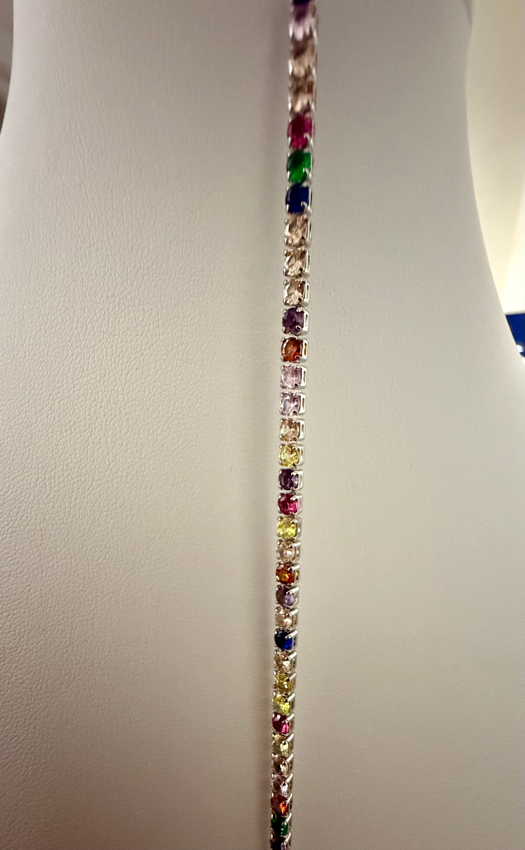 Multicolor Rainbow Crystal Tennis Bracelet for Women – Silver Tone with Jewelry Gift Box 7073