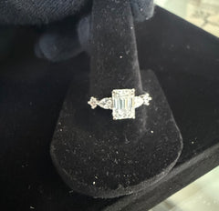Size 9 Emerald Cut Moissanite Engagement Ring in 925 Sterling Silver | Three-Stone Promise Ring for Women. 6018