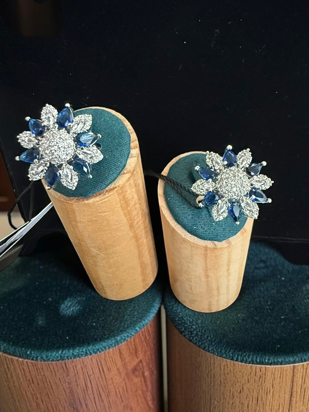 American Diamond Floral Statement Ring – Adjustable Pear-Cut Crystal Cocktail Ring, 7 Colors, Gift Box Included