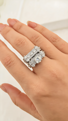 Luxury Moissanite Bridal Ring Set with Baguette Accents  Silver Plated, Size 8.5      6013