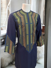 Afghan Parahan Tunban Kameese Shalwar Navy Blue Gold Shesha Embroidered Small