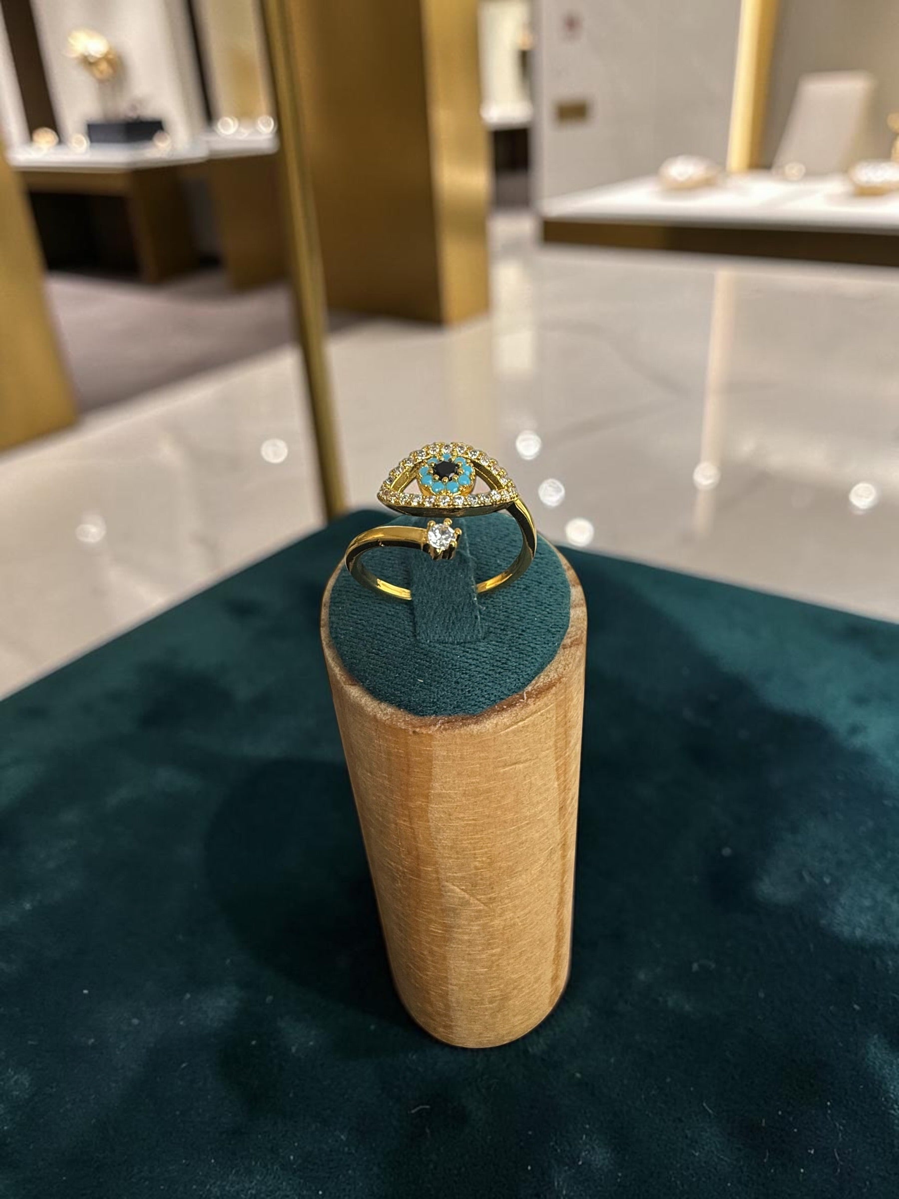 Gold Tone Turquoise Evil Eye Adjustable Bypass Statement Ring 7151