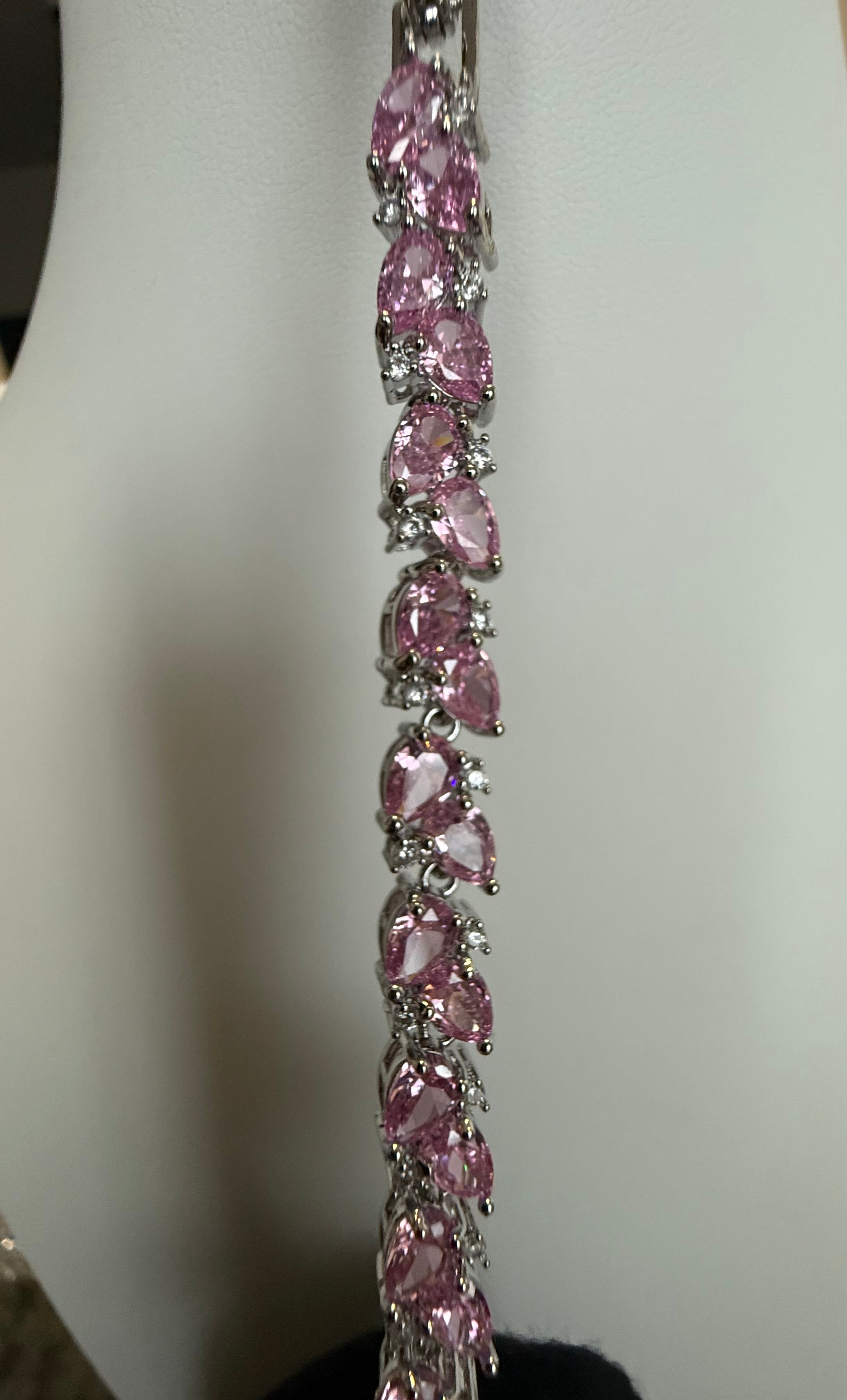 Pink Crystal Tennis Bracelet for Women – Silver Tone Statement Bracelet – Luxury Gift Bracelet 7244