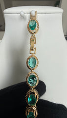 Emerald Green Oval Crystal Gold-Tone Tennis Bracelet | Elegant Statement Jewelry 7276