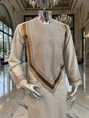 Medium Men’s Cream Parahan Tunban with Premium Machine Embroidery