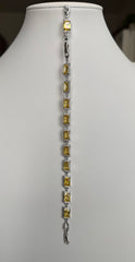 Golden Yellow Emerald-Cut Crystal Link Bracelet – Silver-Tone Statement Bracelet for Women 7127