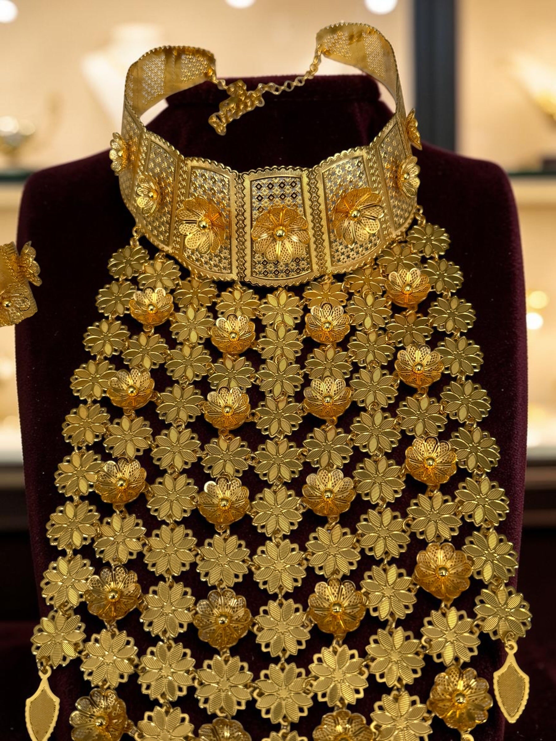 24K Gold-Plated Arab Middle Eastern Indian Pakistani Afghan Bridal Jewelry Set 038
