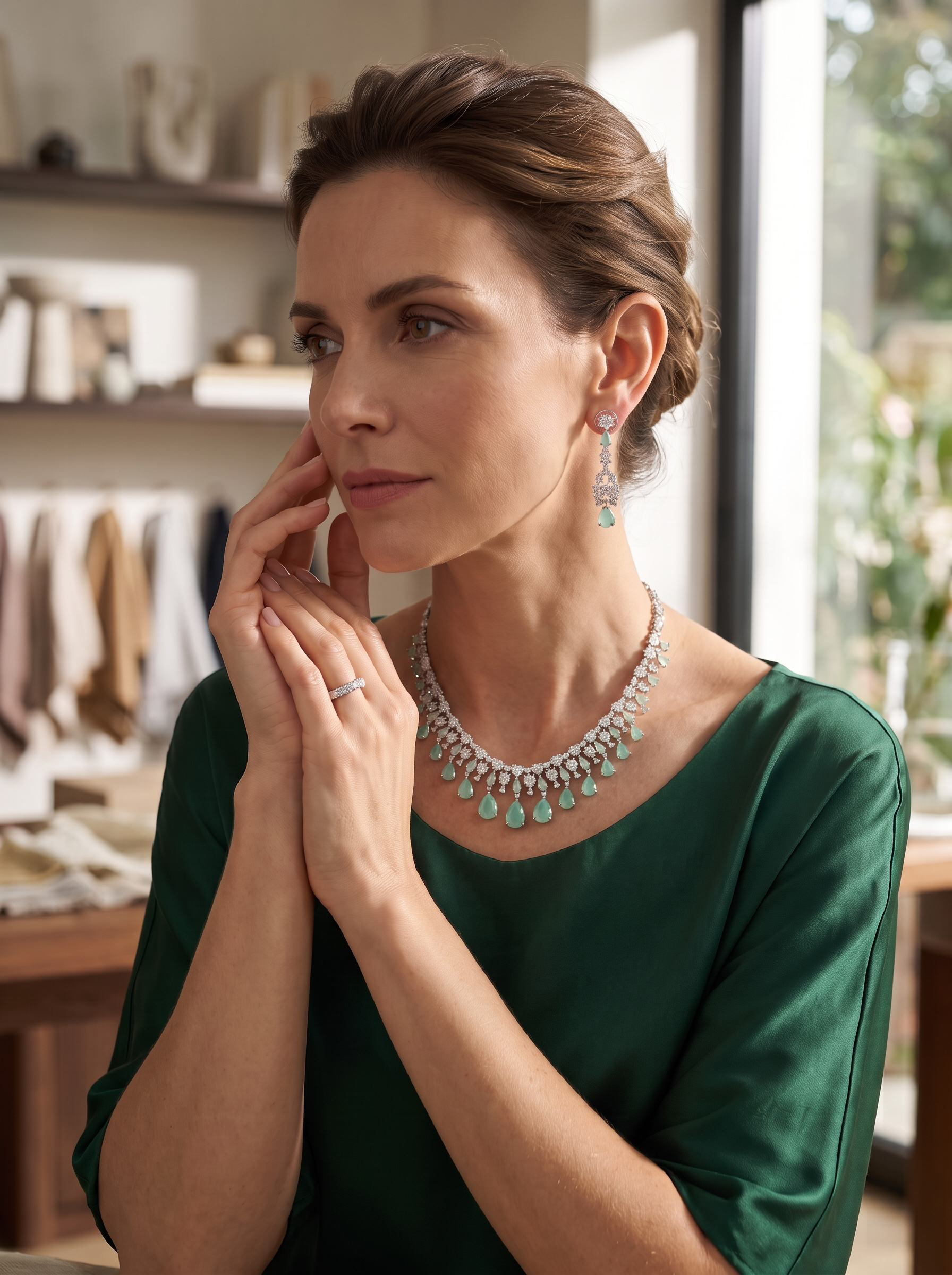 Elegant Teardrop Crystal Necklace & Earrings Set – 6 Colors