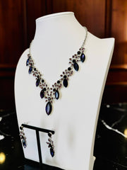 Silver-Plated Purple Crystal Necklace & Earrings Set | Elegant Statement Jewelry 072