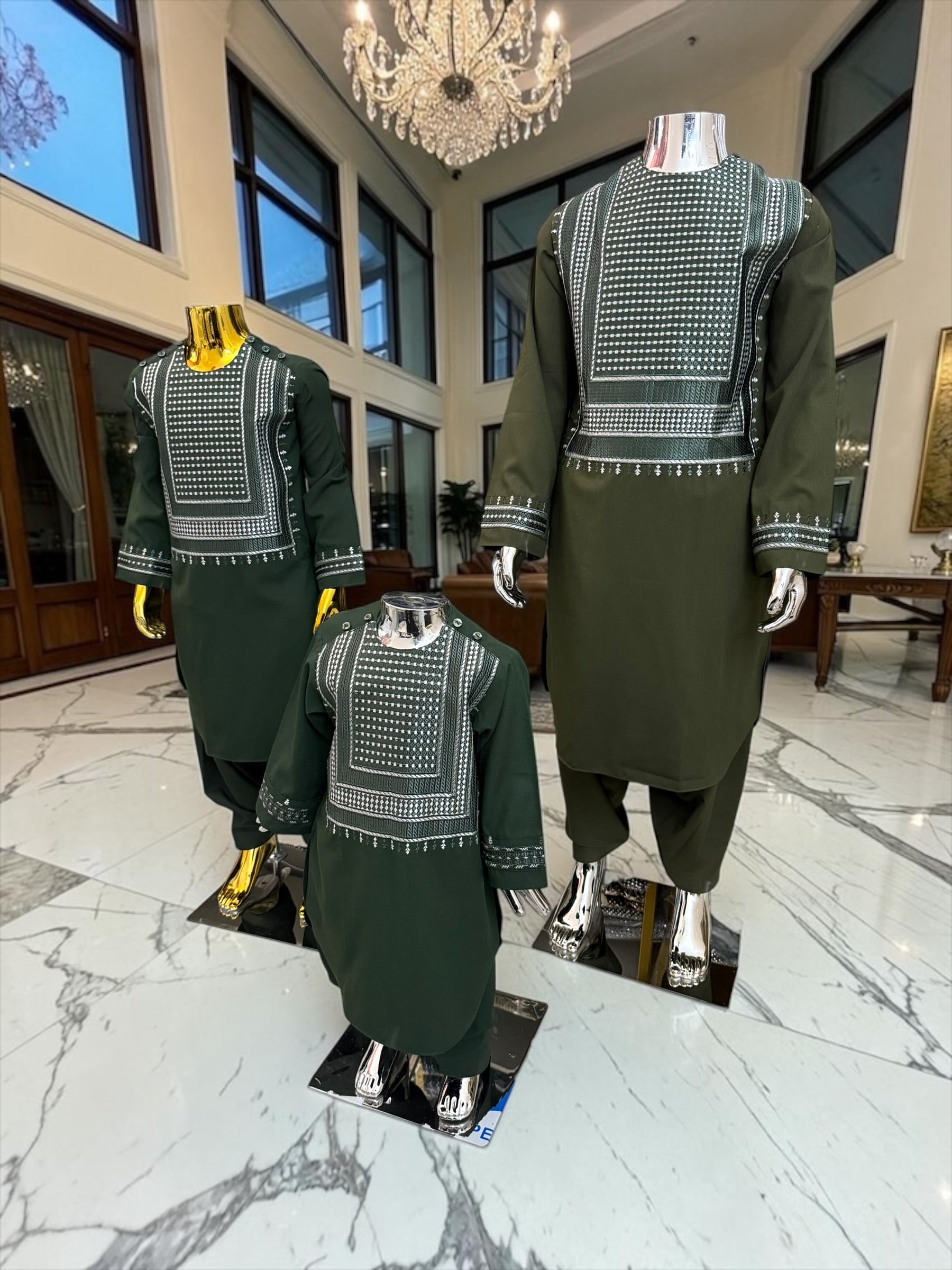 Kids Afghan Parahan Tunban (Yakhandozi ) – Forest Green Embroidered Traditional Outfit for Boys Design 24