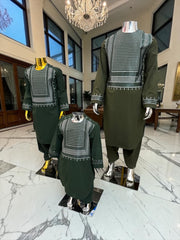 Kids Afghan Parahan Tunban (Yakhandozi ) – Forest Green Embroidered Traditional Outfit for Boys Design 24